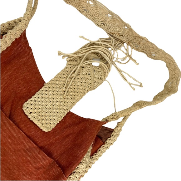 Vintage Boho Hippy Hemp Braided Hemp Wooden Button Flap Close Bag Purse Sack 70s - Picture 13 of 16